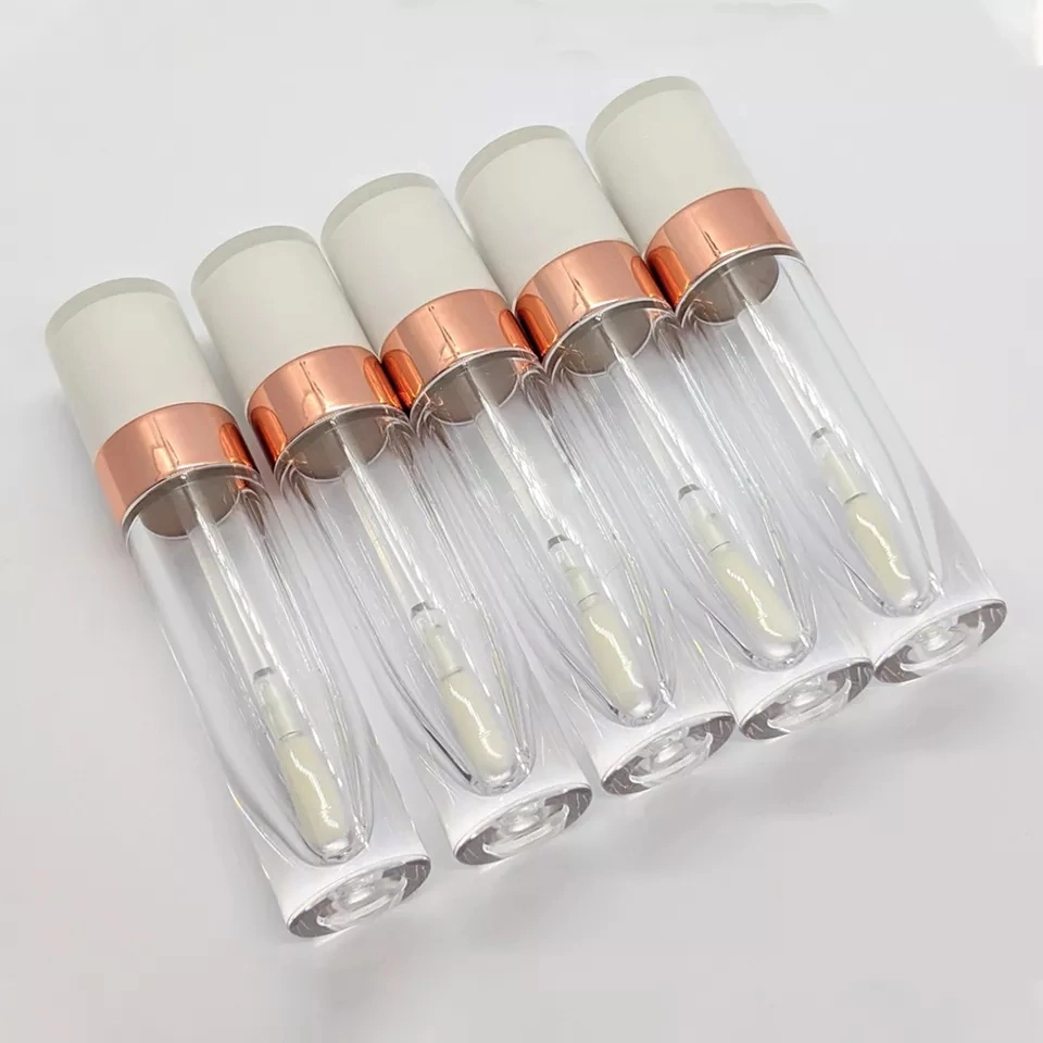 Empty Lip Gloss Tube Custom Logo Rose Gold White Top 5ml Lipgloss Tube with Big Wand