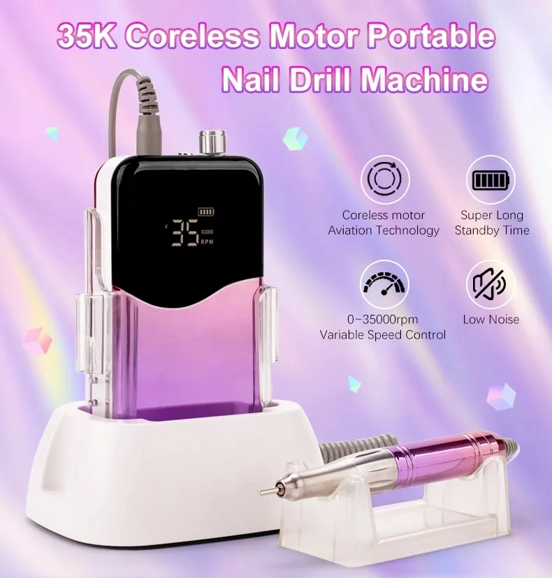 Rechargeable Nail Art 35000rpm Portable Manicure Pedicure Mini Nail Polisher Electric Strong Power Cordless 7 Head Nail Drill Machine