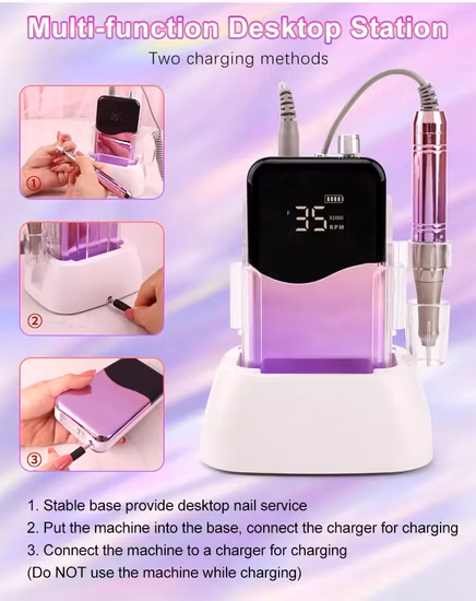 充電式ネイルアート 35000RPM ポータブルマニキュアペディキュアミニ電気ネイルポリッシャー強力なコードレス 7 ヘッドネイルドリル